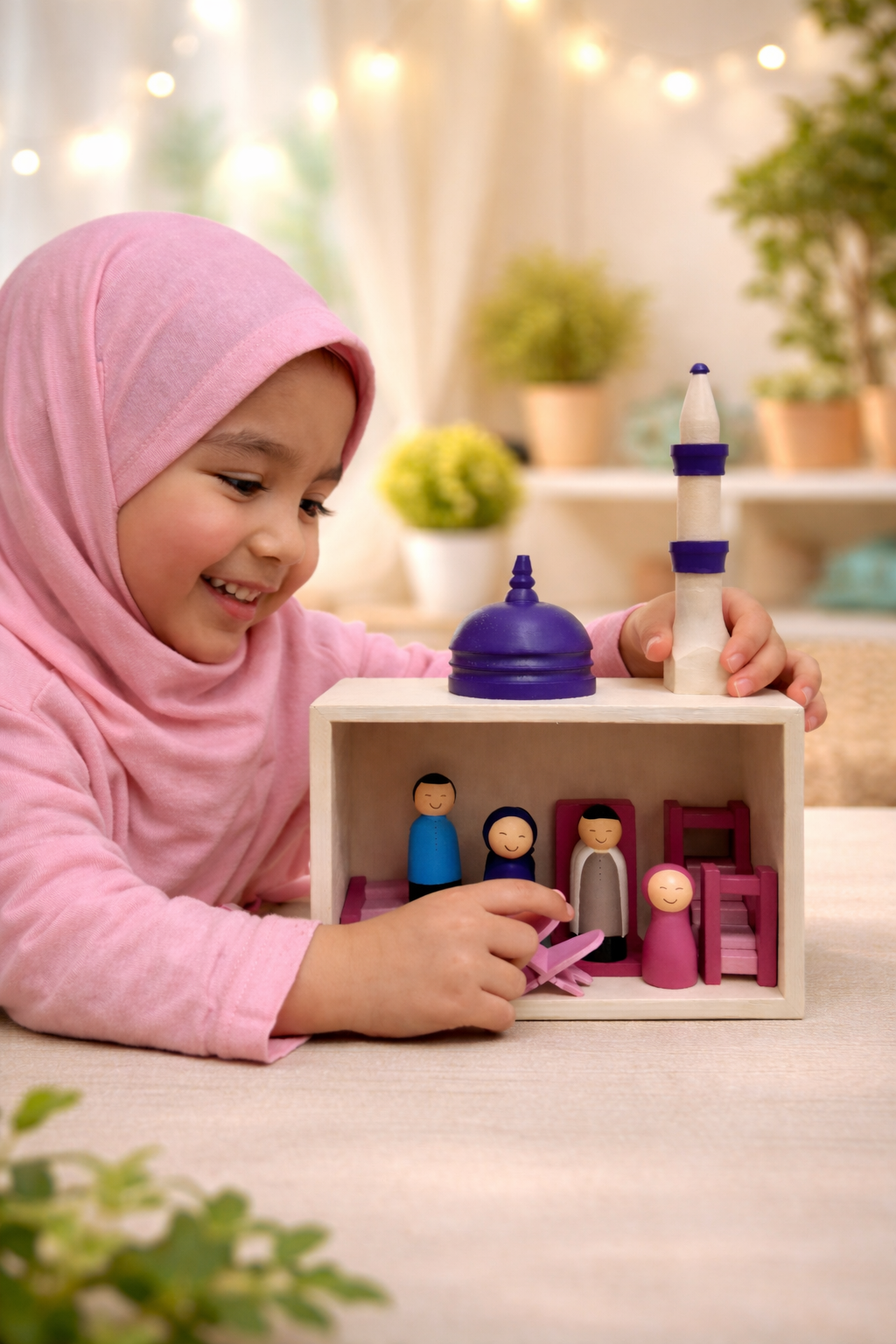 لعبة المسجد الخشبية للفتيات (مع أربع شخصيات)