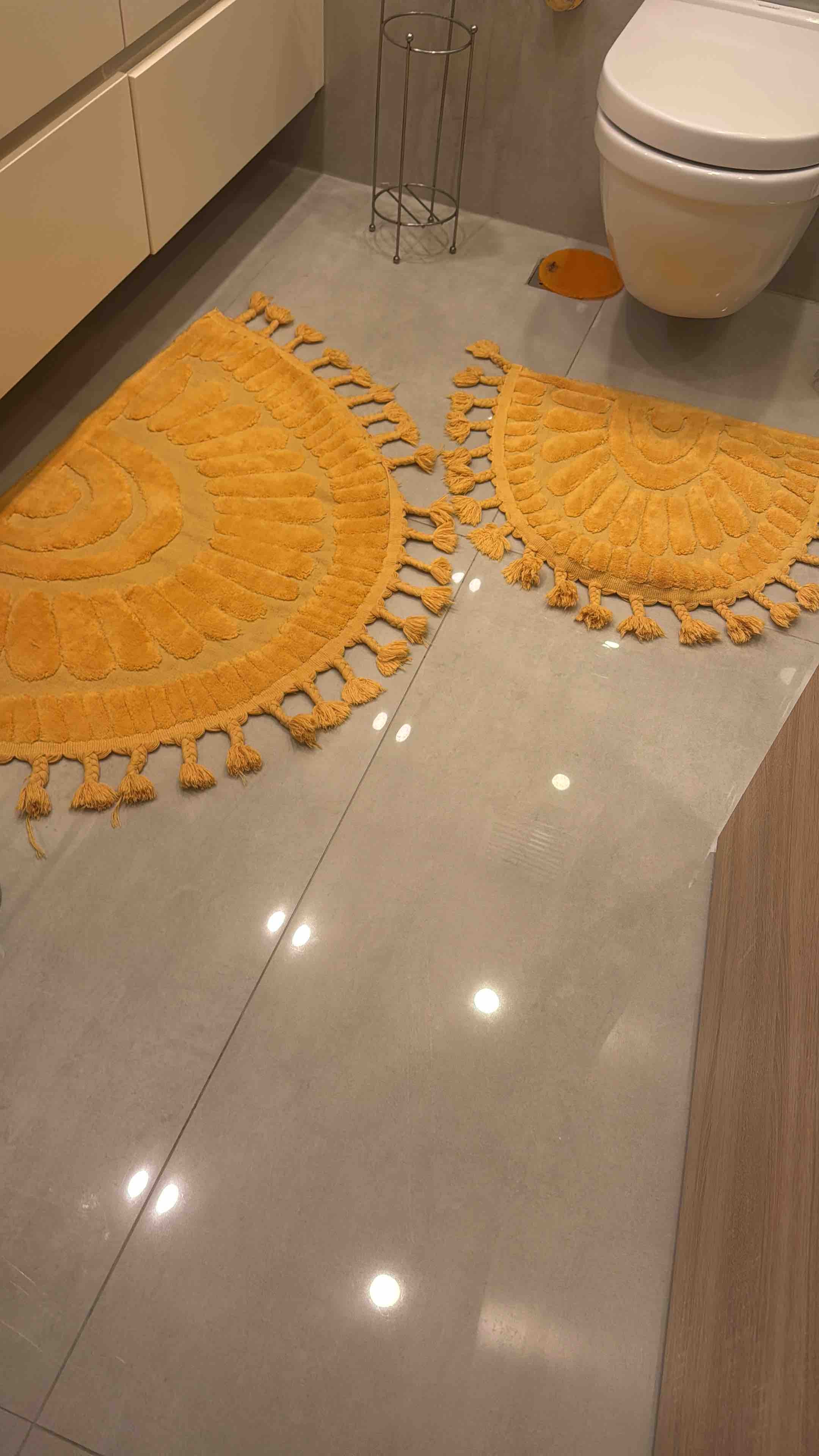 طقم دواسات حمام شكل الشمس قطن طبيعي 100% - مقاس (60x100-50x60) - لون خردل